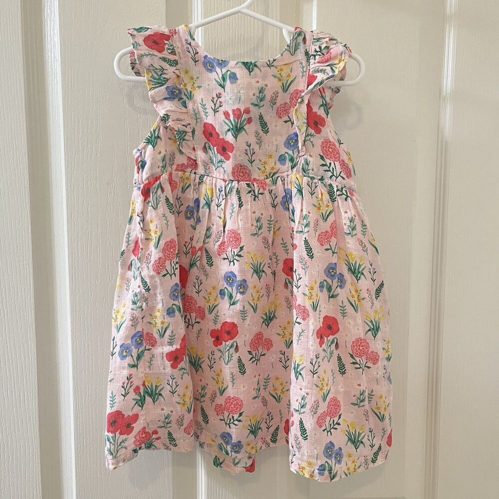 Angel Dear Pink Summer Floral Poppy Muslin Dress Girls Size 2T